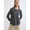 LCW Grace Siyah Bisiklet Yaka Desenli Bluz