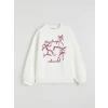 LCW Kids Ekru Fiyonk Baskılı Kız Çocuk Sweatshirt
