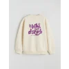LCW Kids Bej Bisiklet Yaka Baskılı Kız Çocuk Kalın Sweatshirt