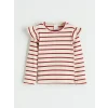 LCW baby Ekru Bisiklet Yaka Fırfırlı Çizgili Kız Bebek Tişört 2li