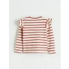 LCW baby Ekru Bisiklet Yaka Fırfırlı Çizgili Kız Bebek Tişört 2li