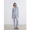 LCW Young Mavi Gömlek Yaka Ekose Kadın Pijama Takımı