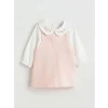 LCW baby Pembe Bebe Yaka Çiçekli Kız Bebek Salopet Elbise