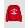 LCW Kids Kırmızı Bisiklet Yaka New York Baskılı Kız Çocuk Sweatshirt