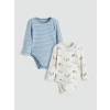 LCW baby Bej Bisiklet Yaka Erkek Bebek Çıtçıtlı Bodysuit 2li
