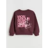 LCW Kids Mürdüm Bisiklet Yaka Baskılı Kalın Kız Çocuk Sweatshirt