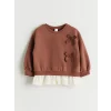 LCW Kids Kahverengi Fırfırlı Fiyonklu Kız Çocuk Sweatshirt