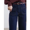 LCW Jeans İndigo Beli Kemerli Wideleg Kadın Jean Pantolon