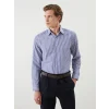 LCW BUSINESS Lacivert Slim Fit Uzun Kollu Çizgili Poplin Erkek Gömlek