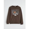LCW Kids Kahverengi Bisiklet Yaka Osaka Baskılı Erkek Çocuk Sweatshirt