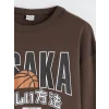 LCW Kids Kahverengi Bisiklet Yaka Osaka Baskılı Erkek Çocuk Sweatshirt