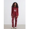 LCW Young Bordo Bisiklet Yaka Baskılı Kadın Pijama Takımı