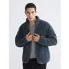 XSIDE ACTIVE Gri Dik Yaka Pelüş Erkek Fermuarlı Sweatshirt