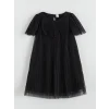 LCW Kids Siyah Bisiklet Yaka Kurdele Detaylı Kız Çocuk Elbise