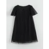 LCW Kids Siyah Bisiklet Yaka Kurdele Detaylı Kız Çocuk Elbise