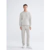 LCWAIKIKI Classic Bej Bisiklet Yaka Baskılı Erkek Sweatshirt