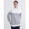LCW Modest Lacivert Dik Yaka Çizgili Kadın Kalın Sweatshirt Tunik