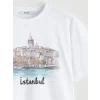 XSIDE Beyaz Bisiklet Yaka İstanbul Baskılı Kadın Tişört