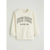 LCW Kids Bej New York Baskılı Erkek Çocuk Kalın Sweatshirt