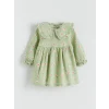 LCW baby Yeşil Bebe Yaka Çiçekli Müslin Kız Bebek Elbise
