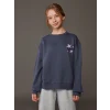 LCW Kids Antrasit Bisiklet Yaka Baskılı Kız Çocuk Kalın Sweatshirt