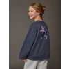 LCW Kids Antrasit Bisiklet Yaka Baskılı Kız Çocuk Kalın Sweatshirt