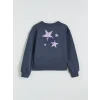 LCW Kids Antrasit Bisiklet Yaka Baskılı Kız Çocuk Kalın Sweatshirt