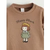 LCW baby Kahverengi Bisiklet Yaka Baskılı Kız Bebek Sweatshirt