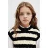 Defacto C9657A8BK27 Siyah Kız Çocuk Çizgili Bisiklet Yaka Örgü Desenli Triko Süveter