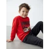 LCW Kids Kırmızı Bisiklet Yaka Baskılı Erkek Çocuk Kalın Sweatshirt