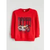 LCW Kids Kırmızı Bisiklet Yaka Baskılı Erkek Çocuk Kalın Sweatshirt