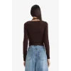 Defacto G3668AXBN304 Kahve Halter Yaka Katmanlı Ribana Uzun Kollu Tişört