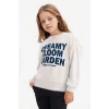 Defacto G3801A8GR85 Gri Kız Çocuk Relax Fit Bisiklet Yaka Baskılı Sweatshirt
