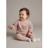LCW baby Kahverengi Çiçek Baskılı Fırfırlı Kız Bebek Sweatshirt ve Eşofman Altı