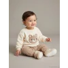 LCW baby Bej Hayvan Figürlü Kız Bebek Sweatshirt ve Pantolon