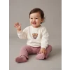 LCW baby Ekru Nakışlı Kız Bebek Sweatshirt ve Tayt