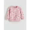 LCW baby Pembe Bisiklet Yaka Çiçekli Kız Bebek Sweatshirt ve Tayt