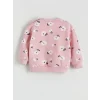 LCW baby Pembe Bisiklet Yaka Çiçekli Kız Bebek Sweatshirt ve Tayt
