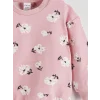 LCW baby Pembe Bisiklet Yaka Çiçekli Kız Bebek Sweatshirt ve Tayt