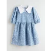 LCW Kids Mavi Bebe Yaka Çiçekli Kız Çocuk Elbise