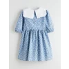 LCW Kids Mavi Bebe Yaka Çiçekli Kız Çocuk Elbise