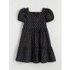 LCW Kids Siyah Kare Yaka Puantiyeli Kız Çocuk Elbise