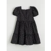 LCW Kids Siyah Kare Yaka Puantiyeli Kız Çocuk Elbise