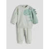 LCW baby Yeşil Dinozor Baskılı Erkek Bebek Eşofman Takımı