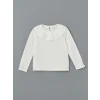LCW Kids Ekru Bebe Yaka Uzun Kollu Nakışlı Kız Çocuk Tişört