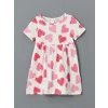 LCW Kids Ekru Bisiklet Yaka Baskılı Kız Çocuk Penye Elbise
