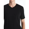 LCWAIKIKI Classic Siyah V Yaka Kısa Kollu Penye Erkek Tişört