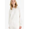Defacto F9628AXER105 Ekru Oversize Geniş Kalıp Bisiklet Yaka Basic Düz Kalın Sweatshirt