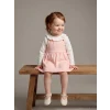 LCW baby Pembe Çiçekli Kız Bebek Salopet Elbise ve Tişört