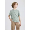 Defacto B6158A8KH434 Haki Erkek Çocuk Bisiklet Yaka Kısa Kollu Tişört